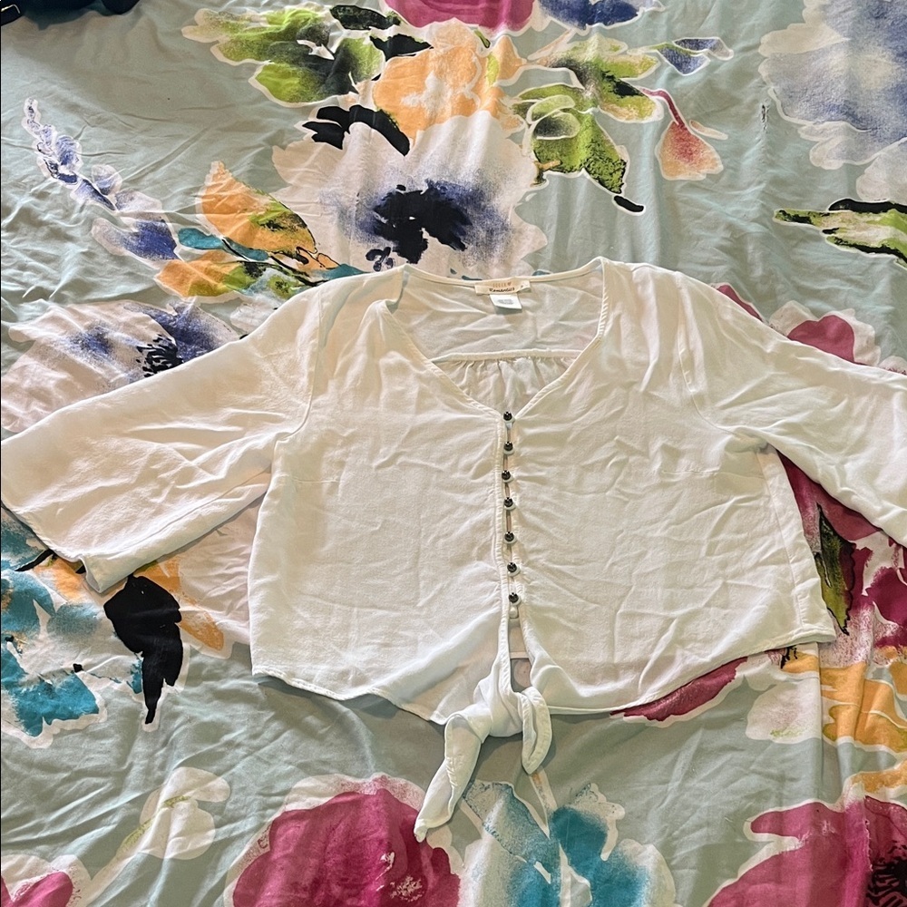 Button down tie waist wide sleeved crop top new